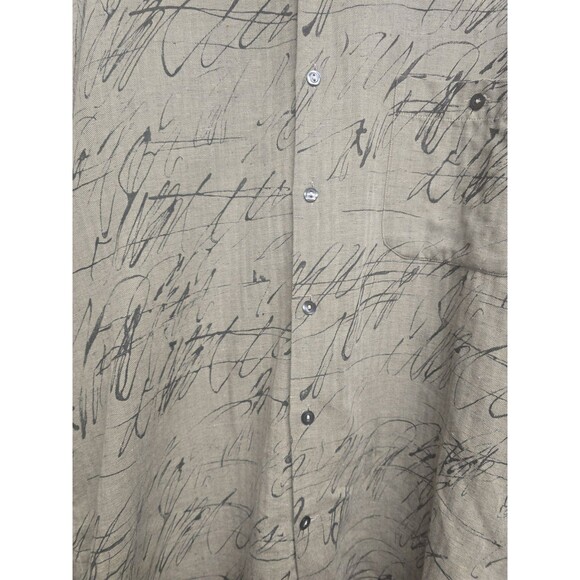Vintage Merseta Italy Shirt Mens M Beige Herringbone Abstract Print Button Up - Picture 3 of 16
